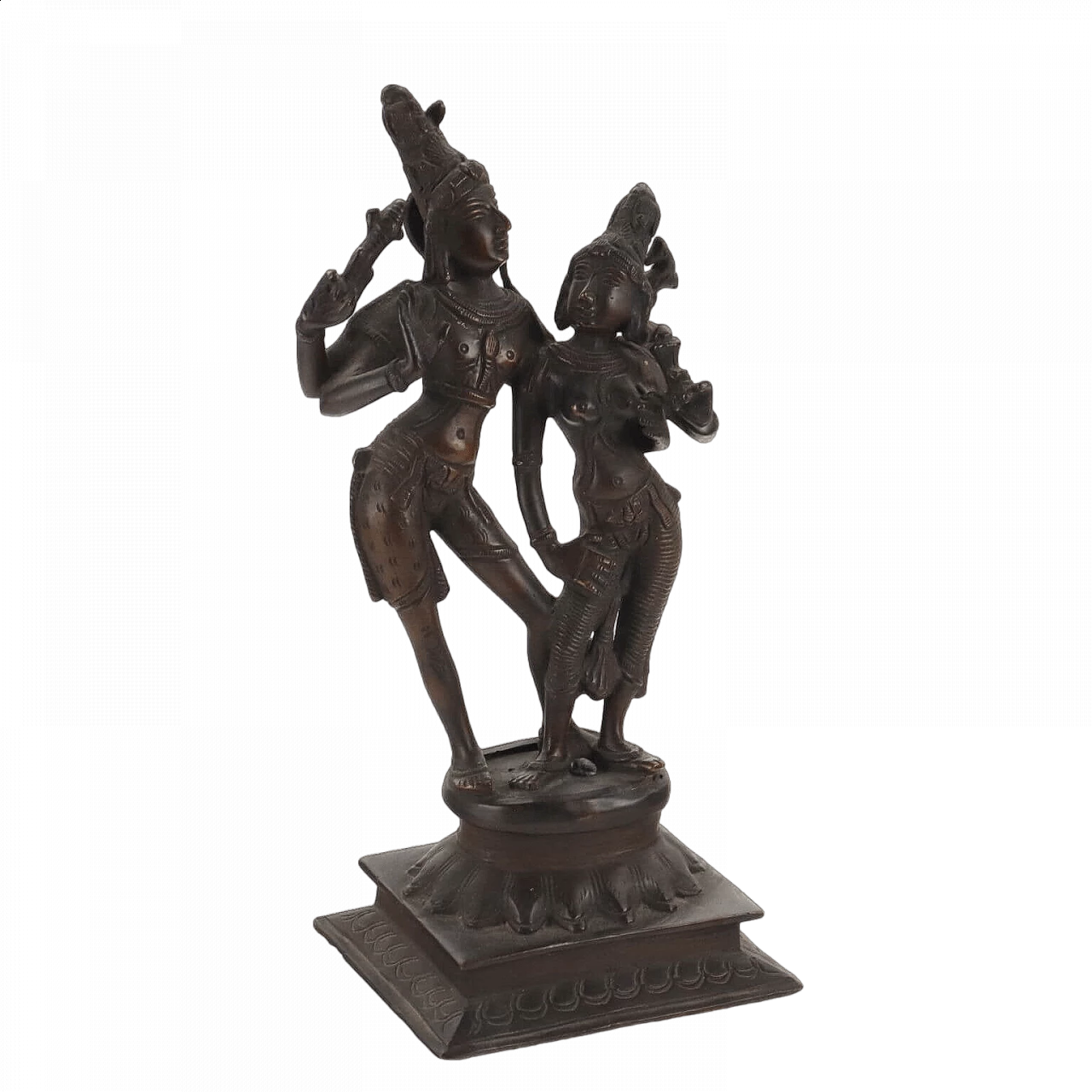 Indian Cholla style bronze sculpture of Krishna and Gopi, early 20th century 9