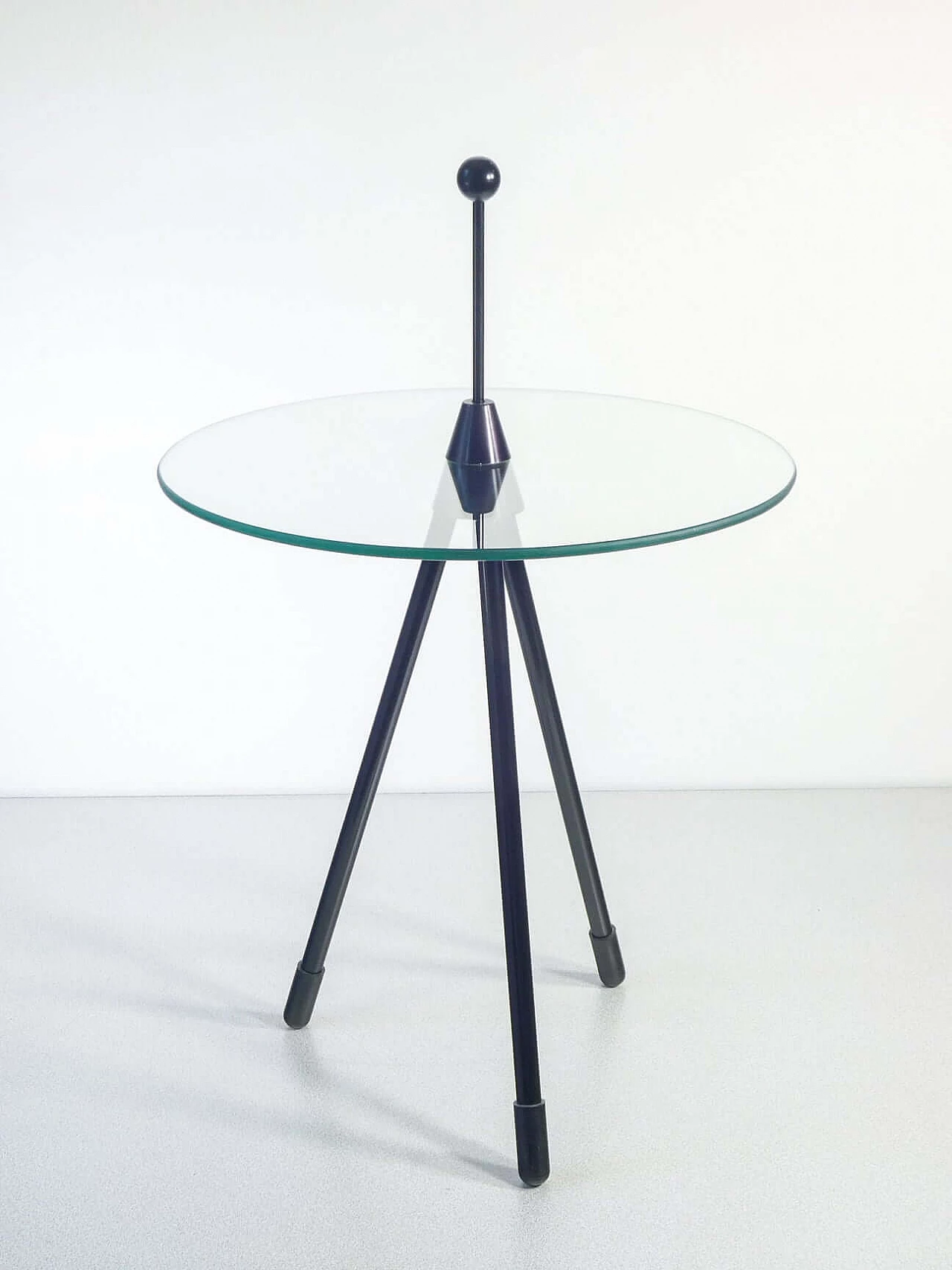 Metal coffee table with round crystal top, 1980s 1