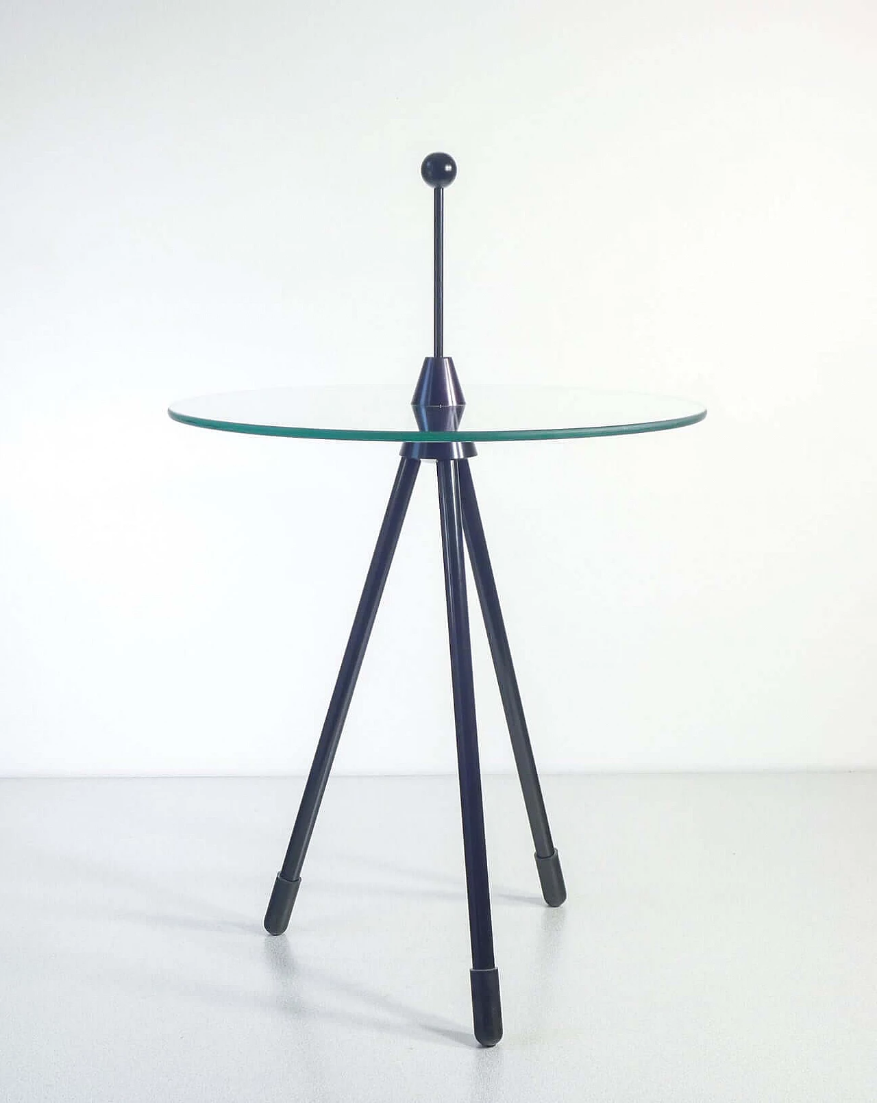 Metal coffee table with round crystal top, 1980s 2