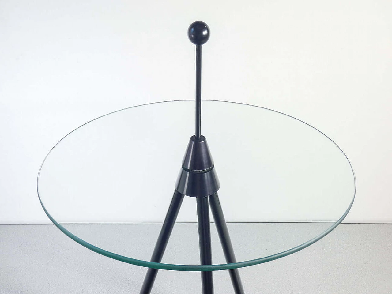 Metal coffee table with round crystal top, 1980s 3