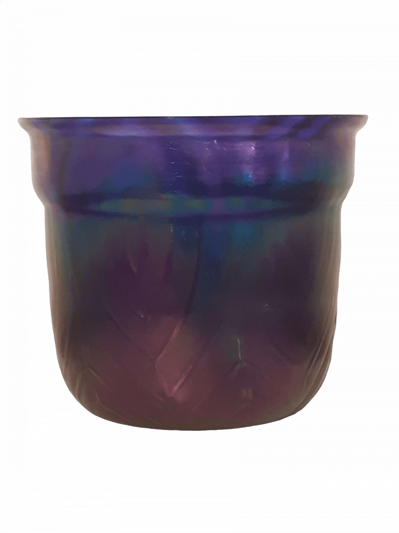 Vaso francese in vetro iridescente blu e viola, anni '30 6