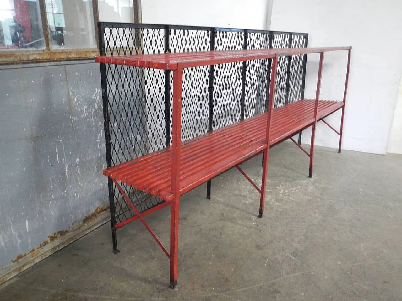 Coloured spruce bookcase with iron grill, 1950s 2