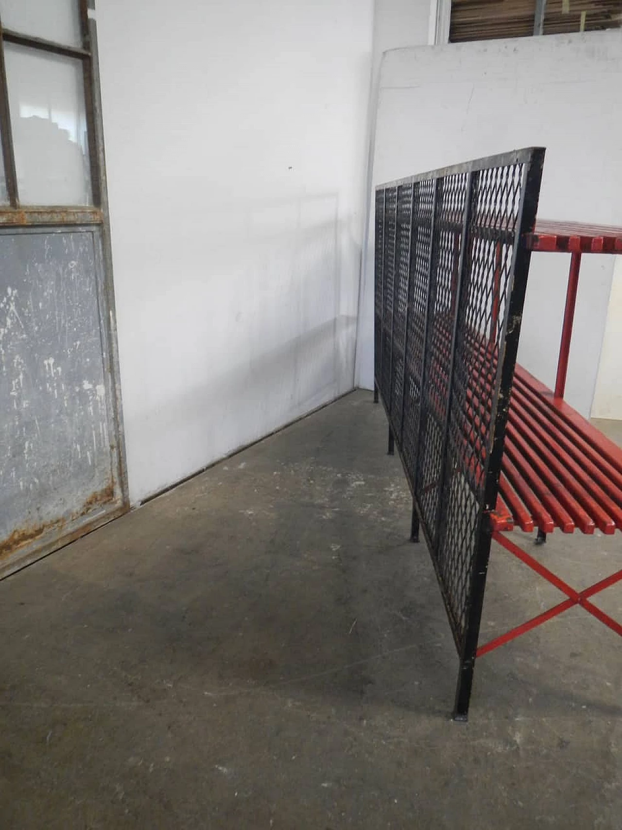 Coloured spruce bookcase with iron grill, 1950s 5