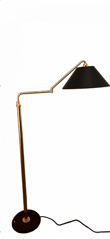 Adjustable brass floor lamp with black and gold shade, 1970s