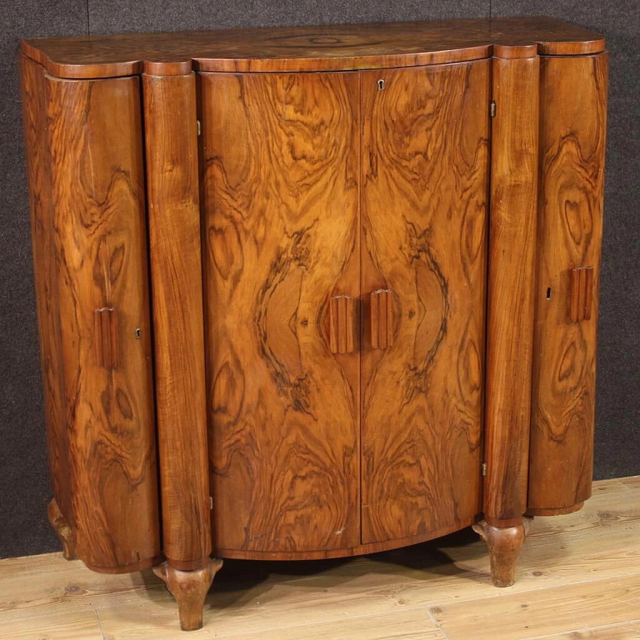 Walnut and briarwood bar cabinet in Art Deco style, 1950s 1