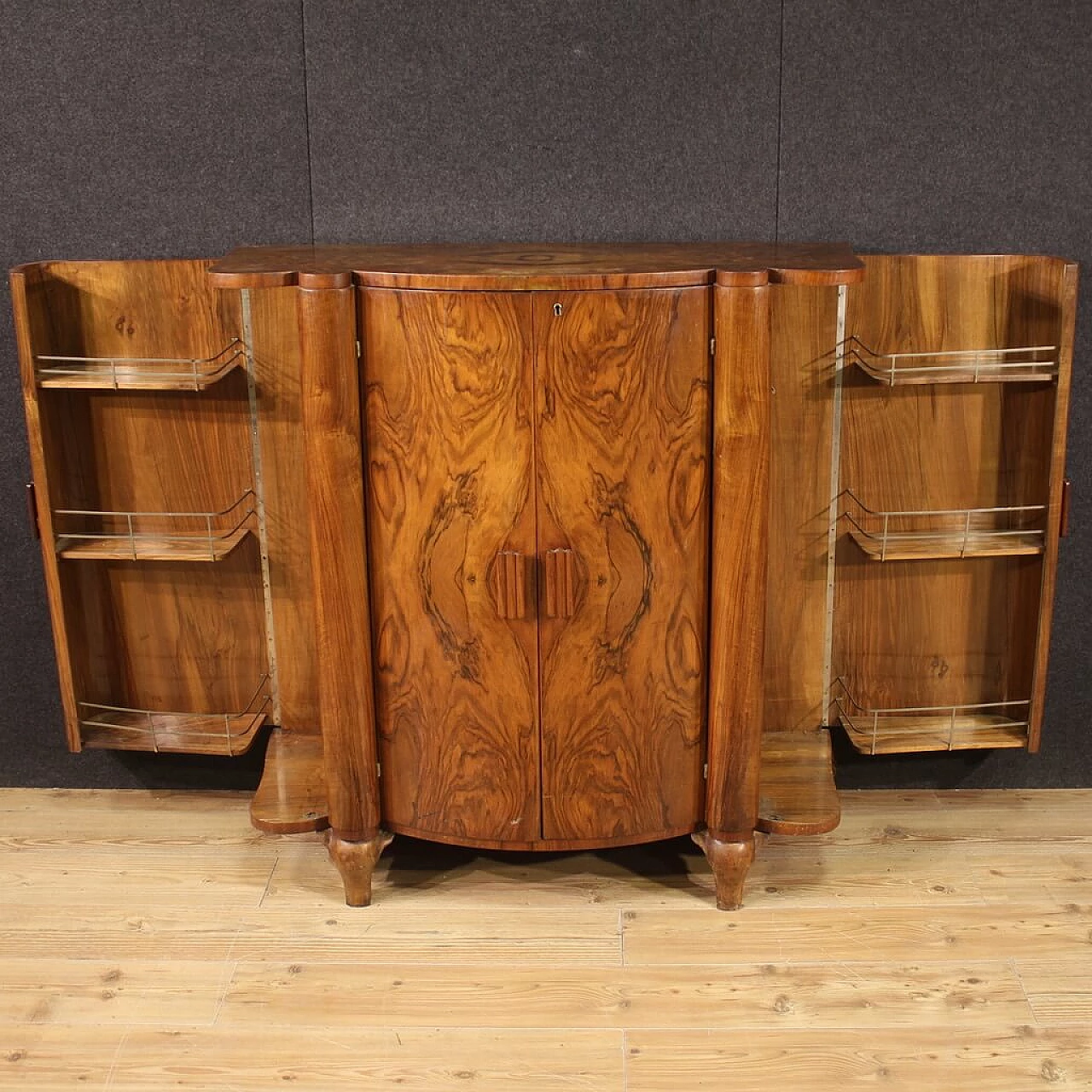 Walnut and briarwood bar cabinet in Art Deco style, 1950s 5