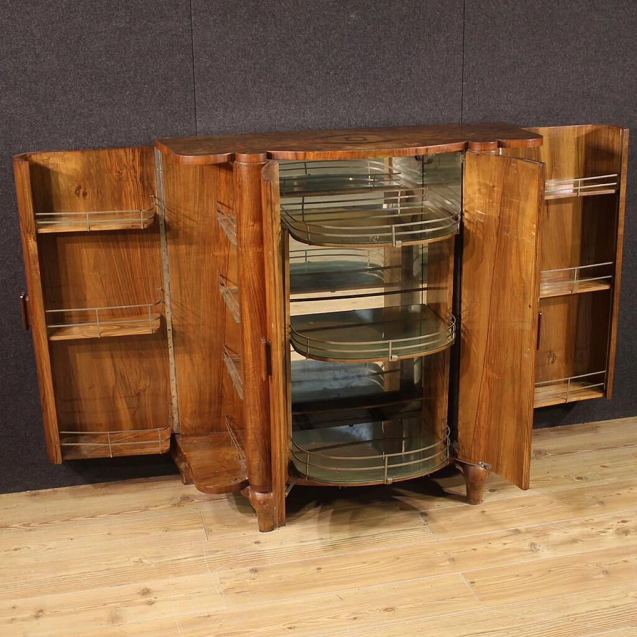Walnut and briarwood bar cabinet in Art Deco style, 1950s 6