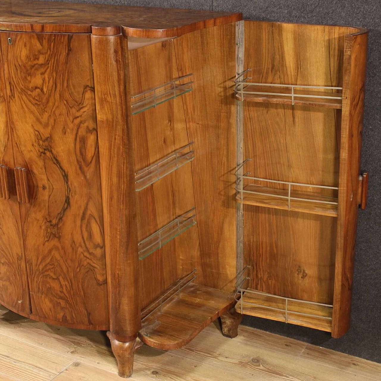 Walnut and briarwood bar cabinet in Art Deco style, 1950s 7
