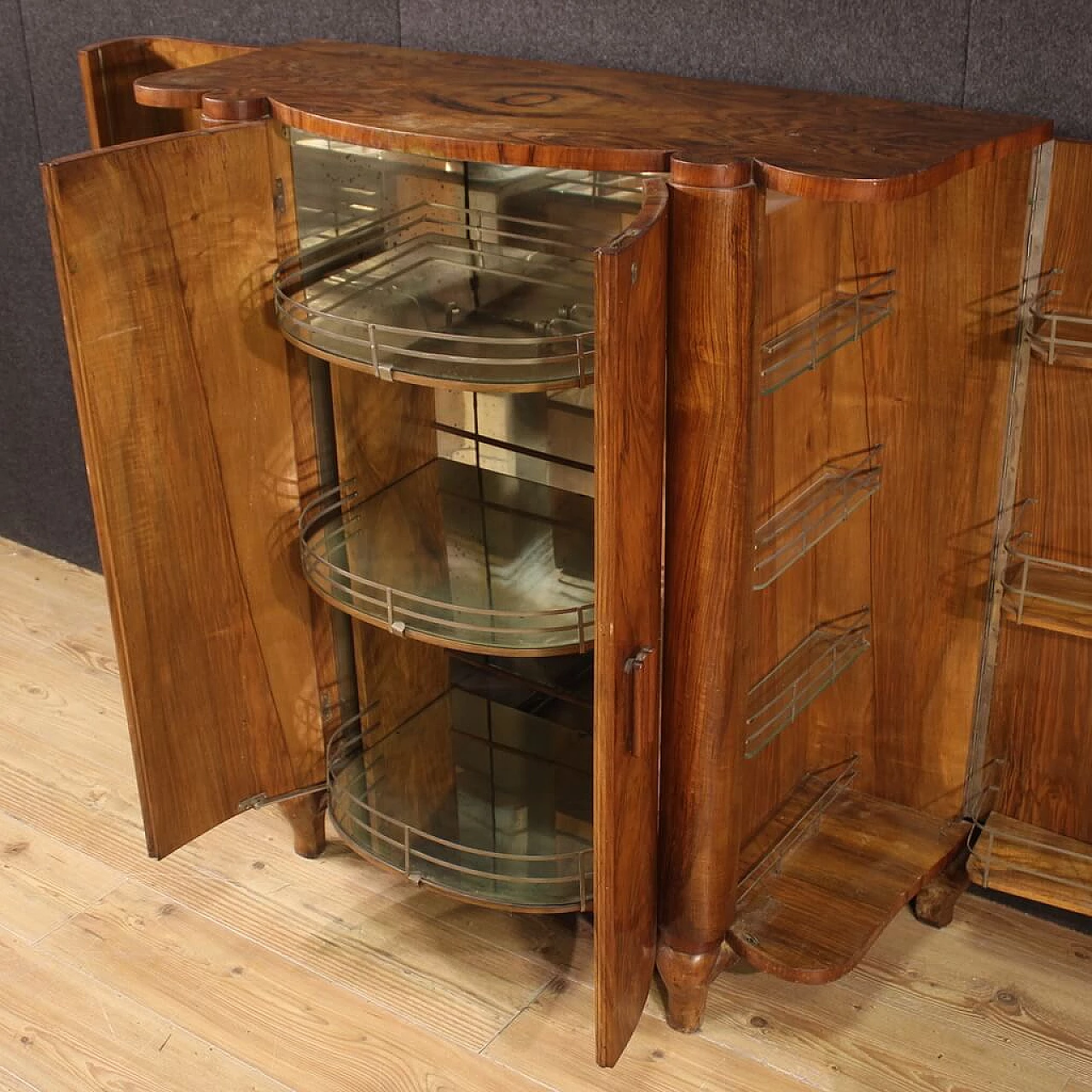Walnut and briarwood bar cabinet in Art Deco style, 1950s 8