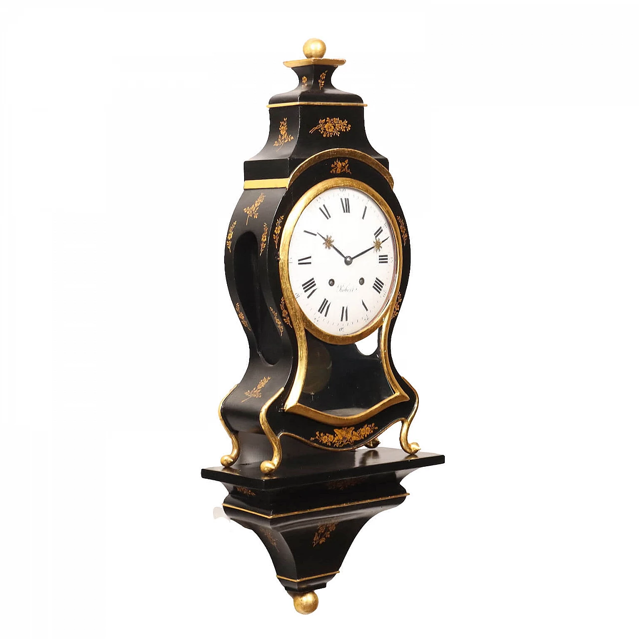 Ebonized wood Neuchateloise pendulum clock with shelf, 19th century 1