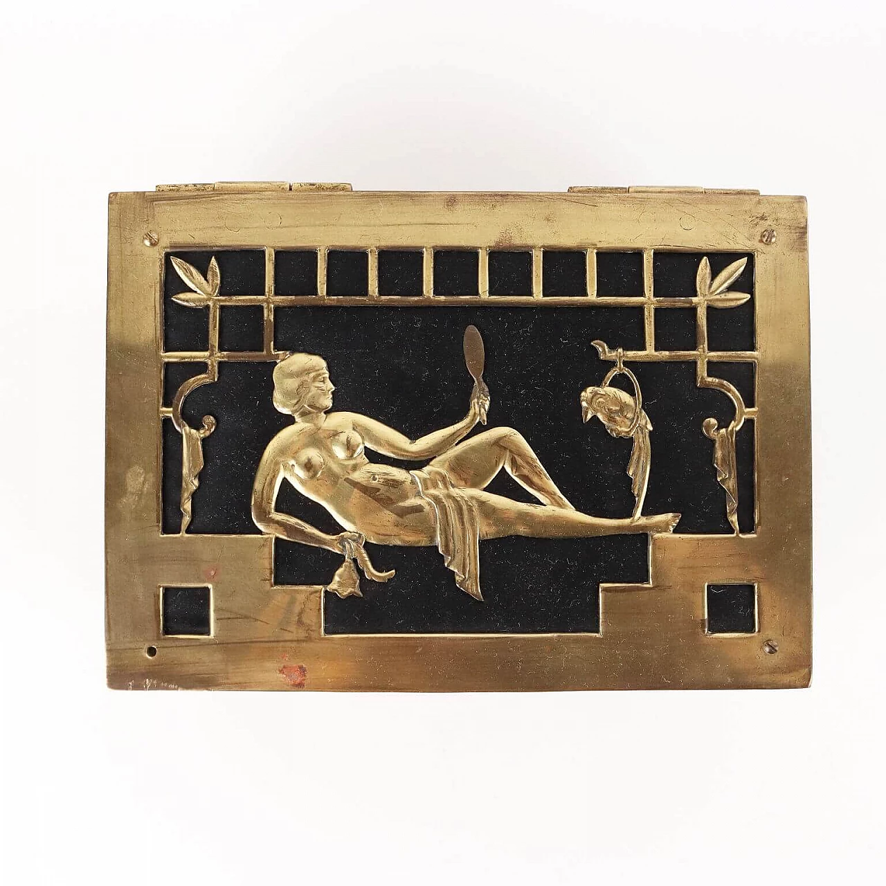 Art Deco box in bronze and fabric, 1920s 3
