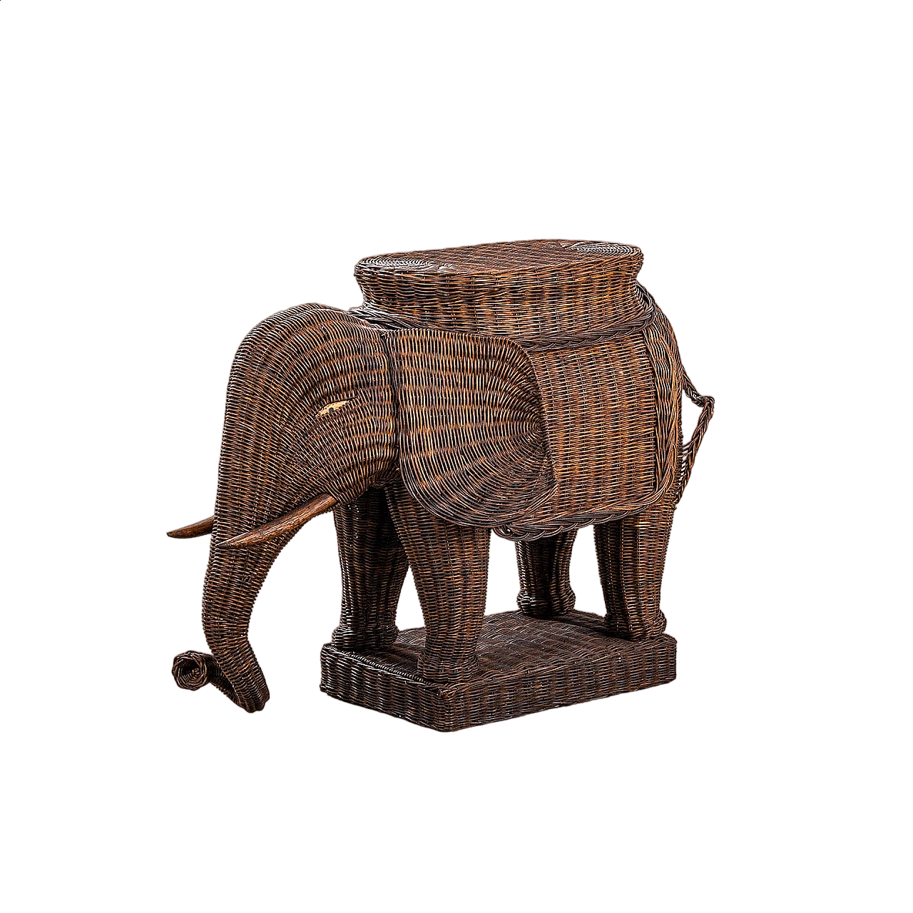 Tavolino in rattan a forma di elefante di Vivai del Sud, anni '70 7