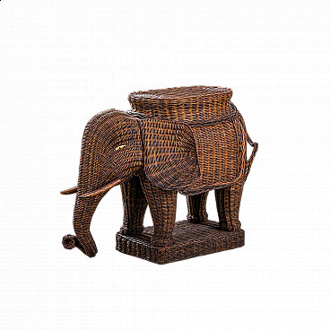 Tavolino in rattan a forma di elefante di Vivai del Sud, anni '70