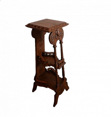 Solid beech vase holder with floral carvings, 1960s