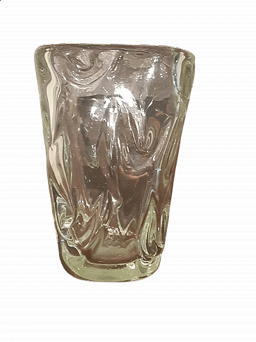 Wavy transparent blown glass vase, 1950s