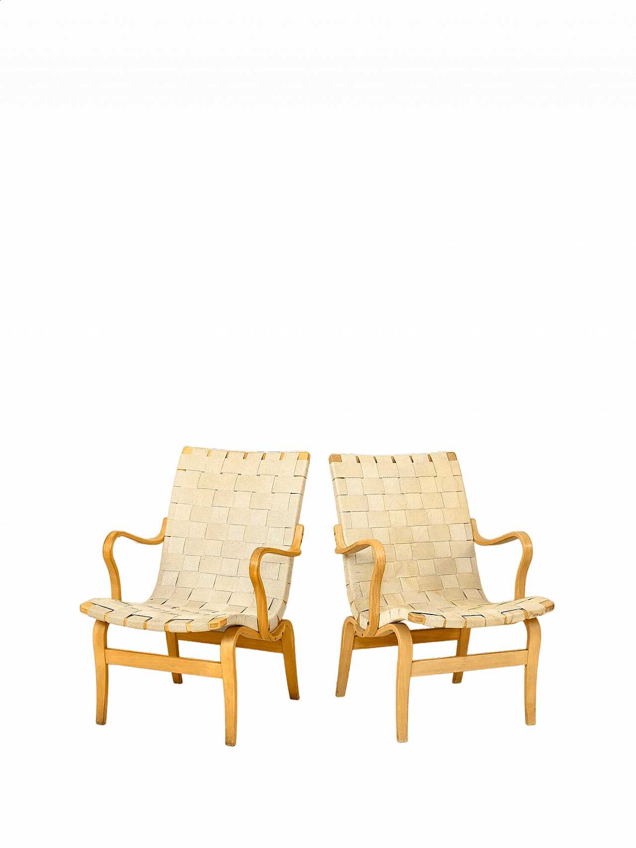 Pair of wood and fabric Eva armchairs by Bruno Mathsson, 1970s 16