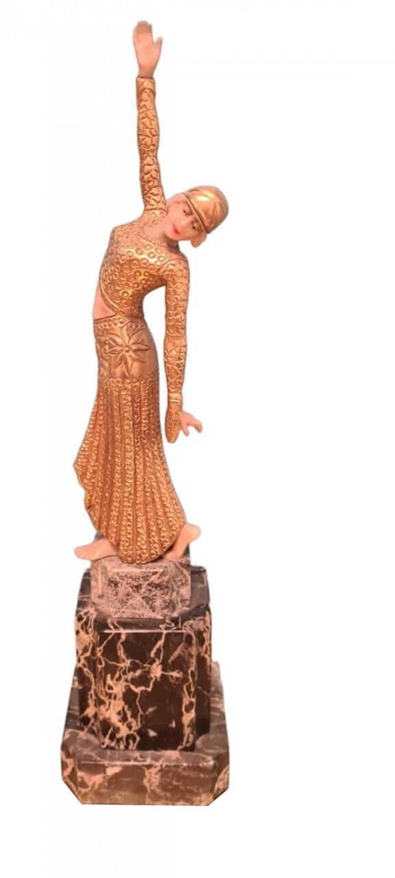 Scultura femminile Art Déco in bachelite e ottone su base in marmo, anni '30 10