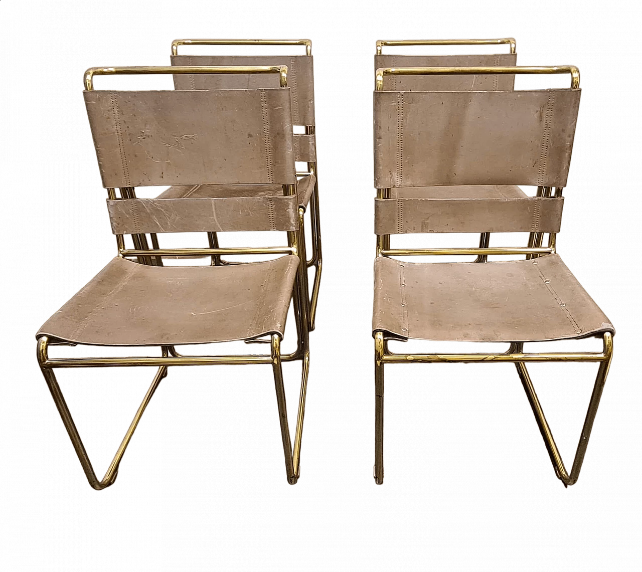 4 Brass and leather chairs by Rima, 1970s 11