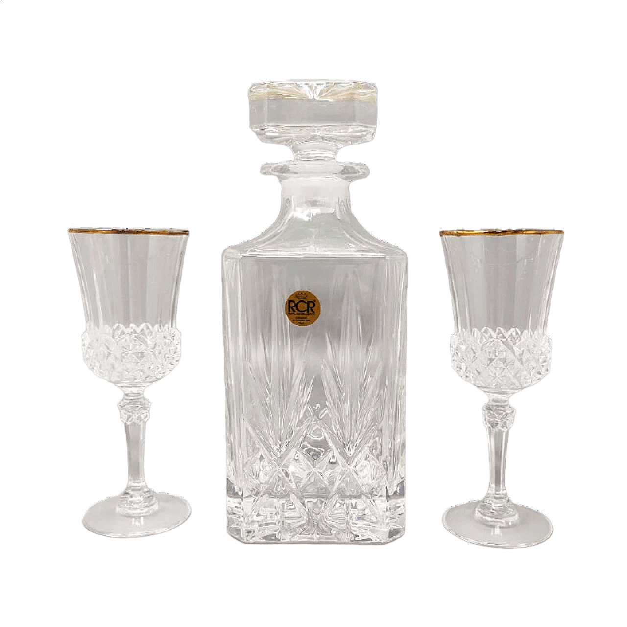 Decanter e coppia di bicchieri in cristallo di RCR, anni '70 8