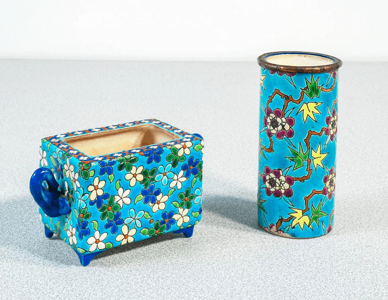 Pair of ceramic and enamel jars by Emaux de Longwy, late 19th century 1