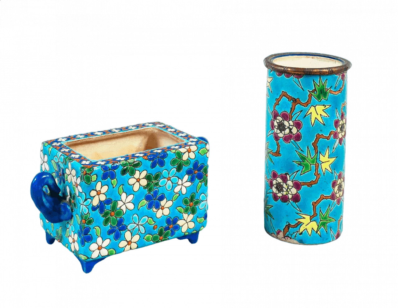 Pair of ceramic and enamel jars by Emaux de Longwy, late 19th century 12