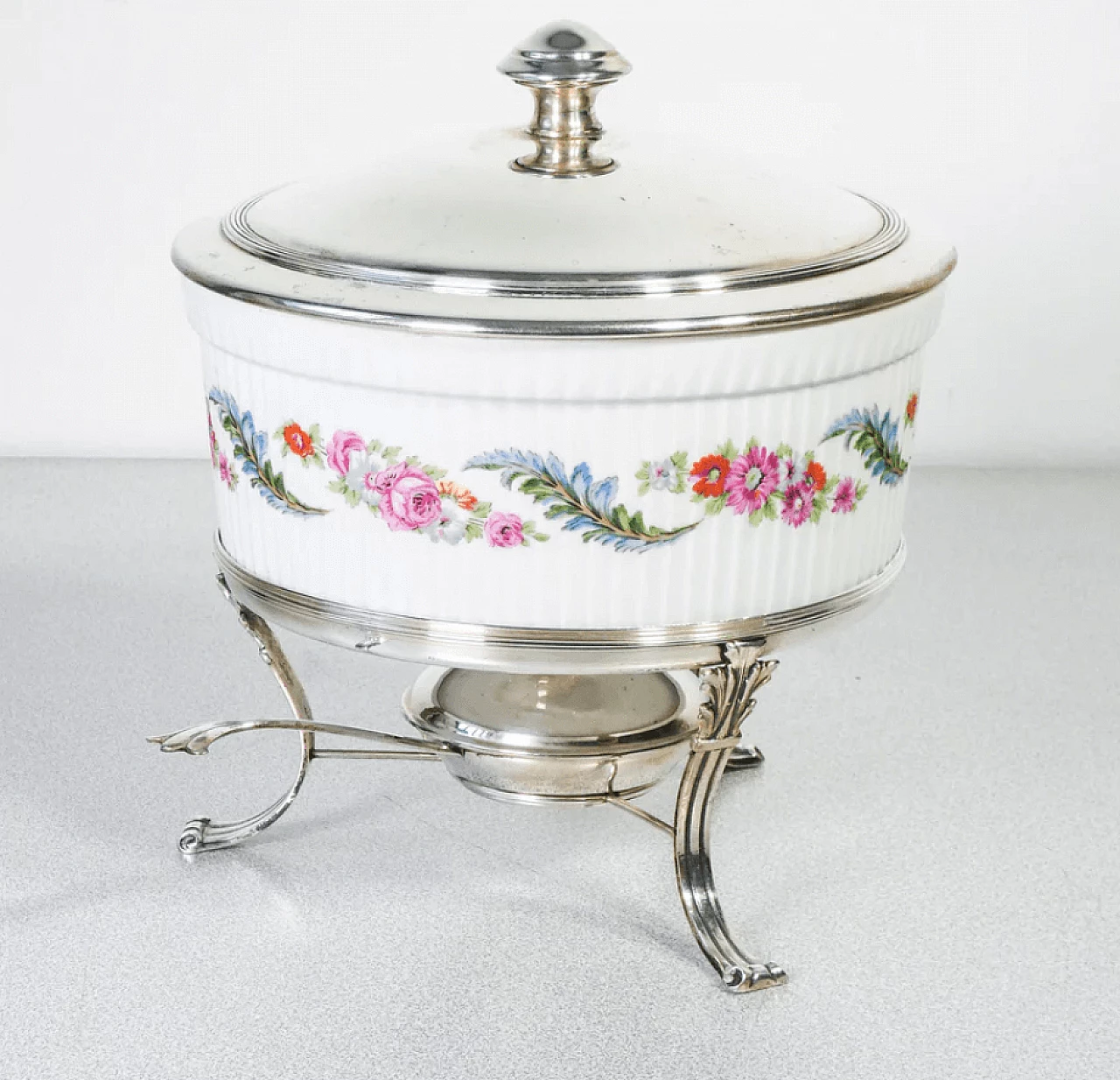 Silver food warmer with porcelain container by CESA Alessandria, mid-19th century 1