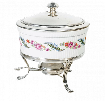 Silver food warmer with porcelain container by CESA Alessandria, mid-19th century
