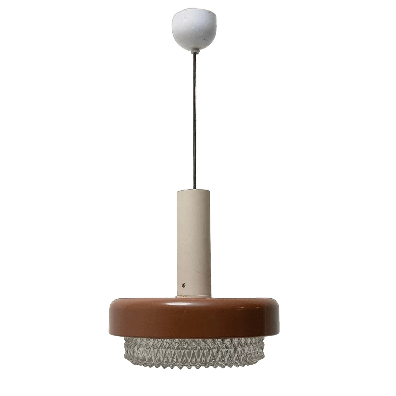 Lampada a sospensione in vetro, metallo e plastica, anni '70 14