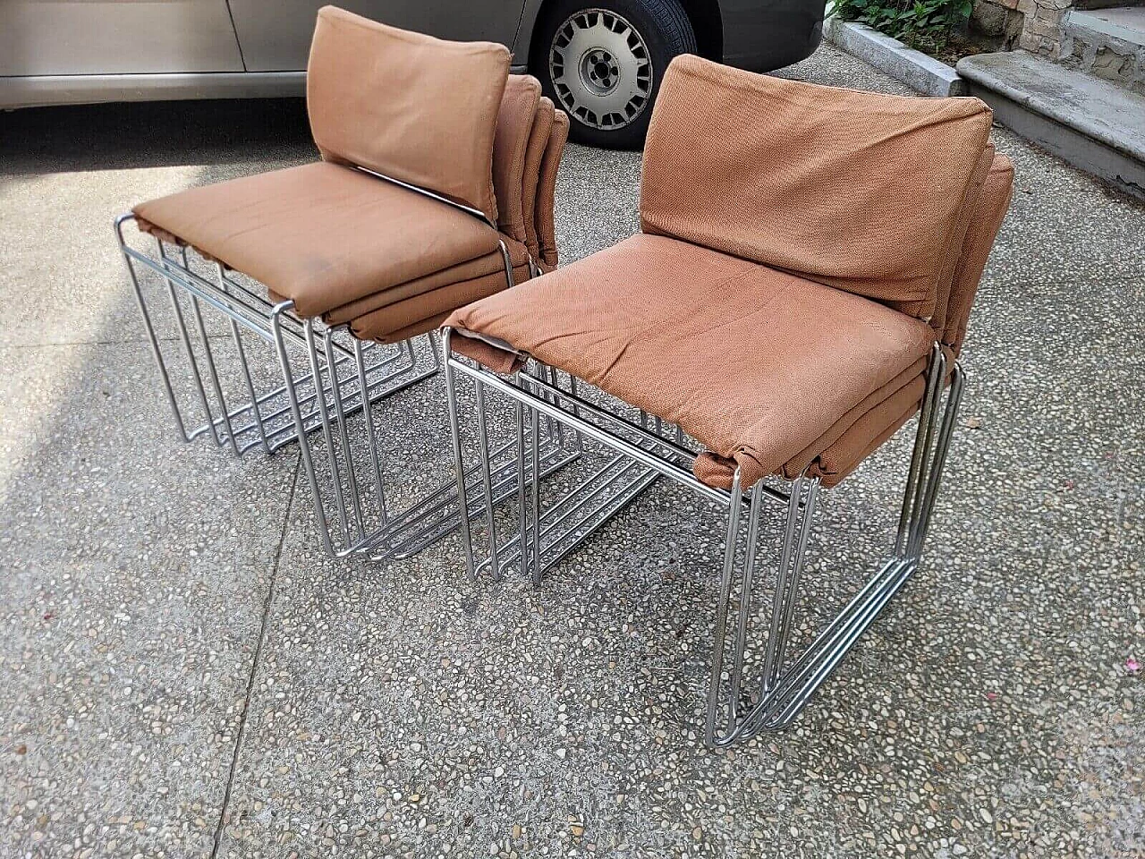 8 metal and fabric chairs by Kazuhide Takahama for Simon Gavina, 1970s 5