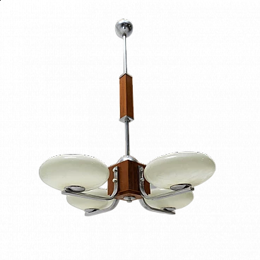 Art Deco chandelier in chrome and wood, 1930s