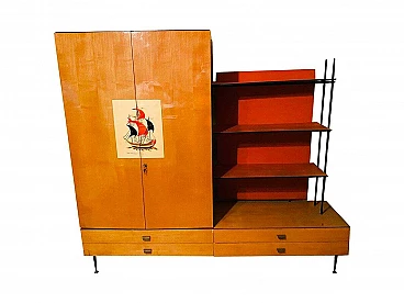Cabinet with wooden bookcase, 1950s
