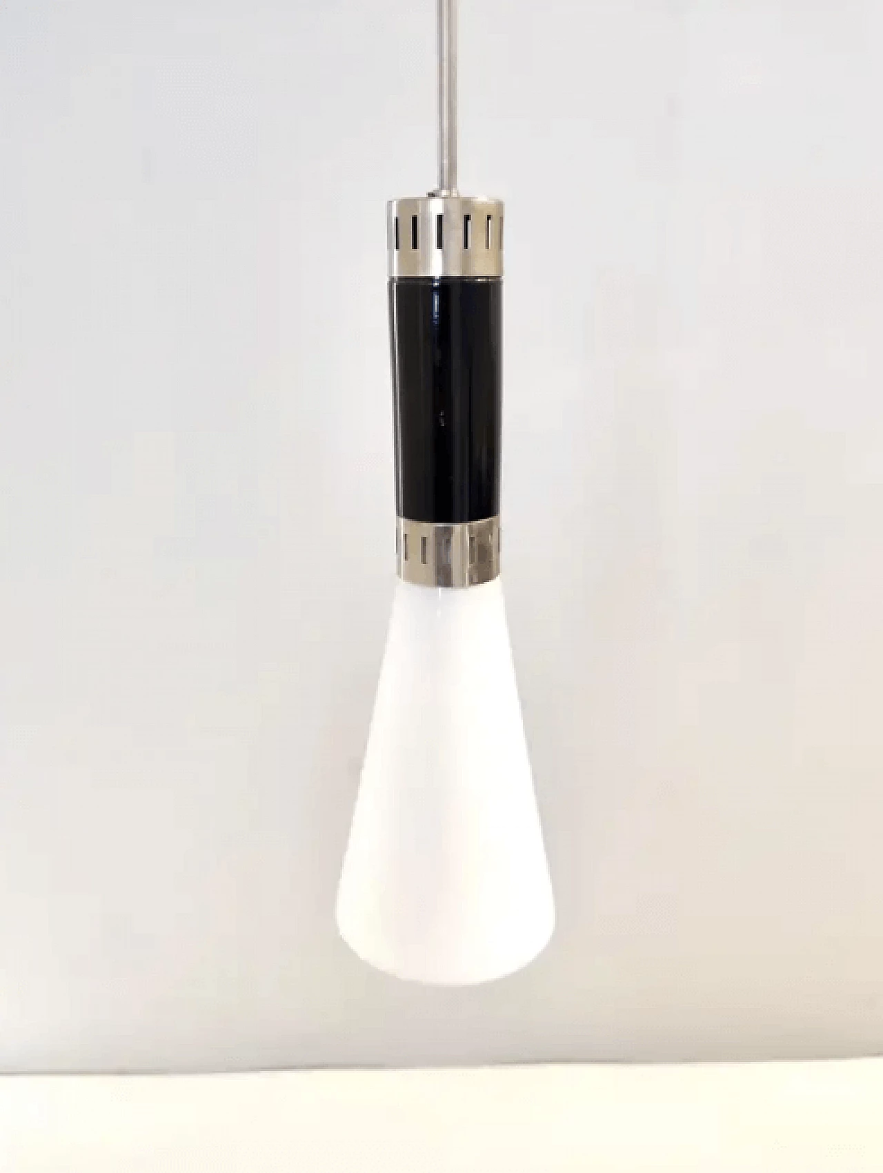 Opal glass and chrome-plated brass pendant by Stilnovo, 1960s 5