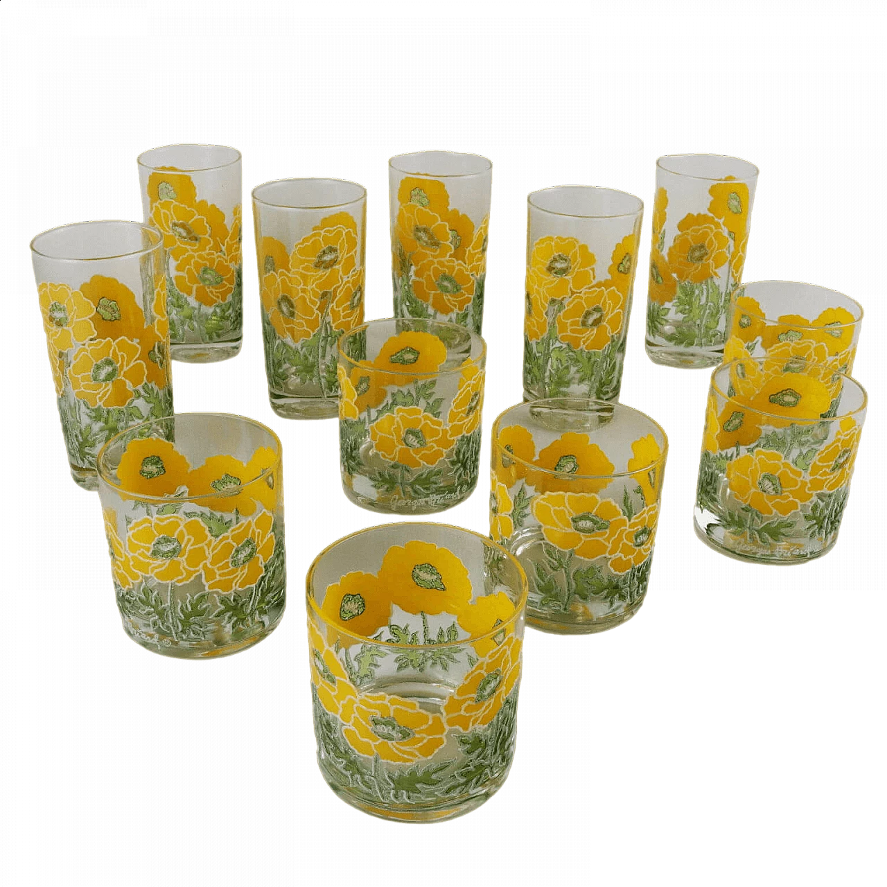 12 Glass tumblers with yellow flowers by Georges Briard 9