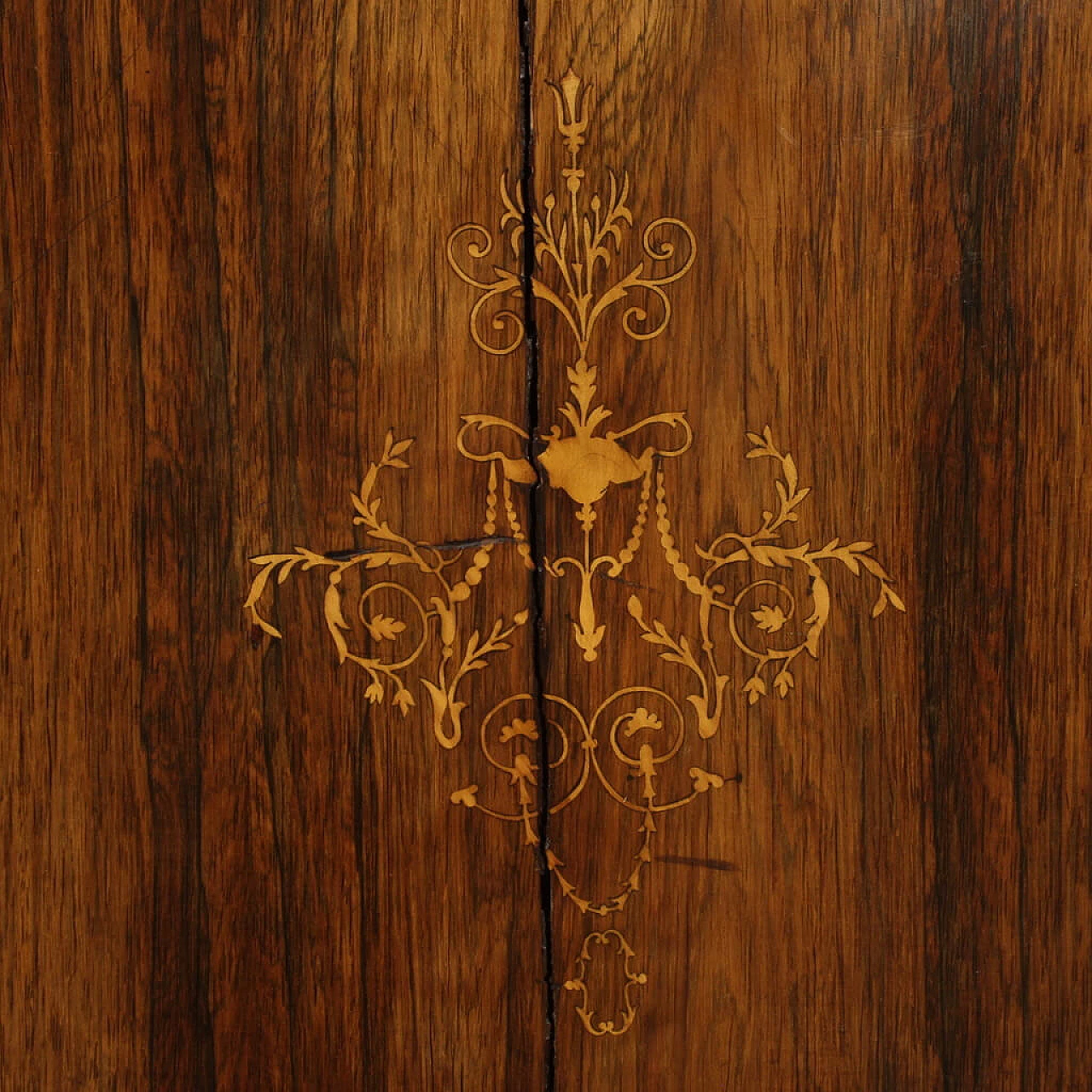 Credenza a mezzaluna Carlo X in legno con piano in marmo, metà '800 10