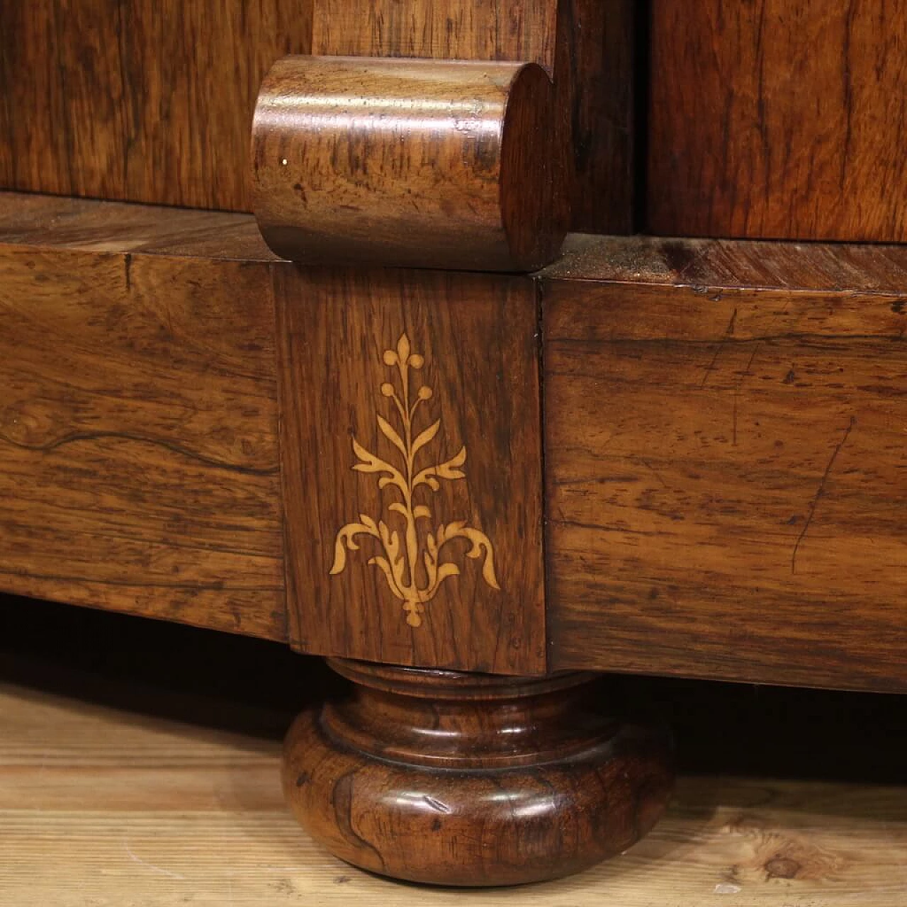 Credenza a mezzaluna Carlo X in legno con piano in marmo, metà '800 12