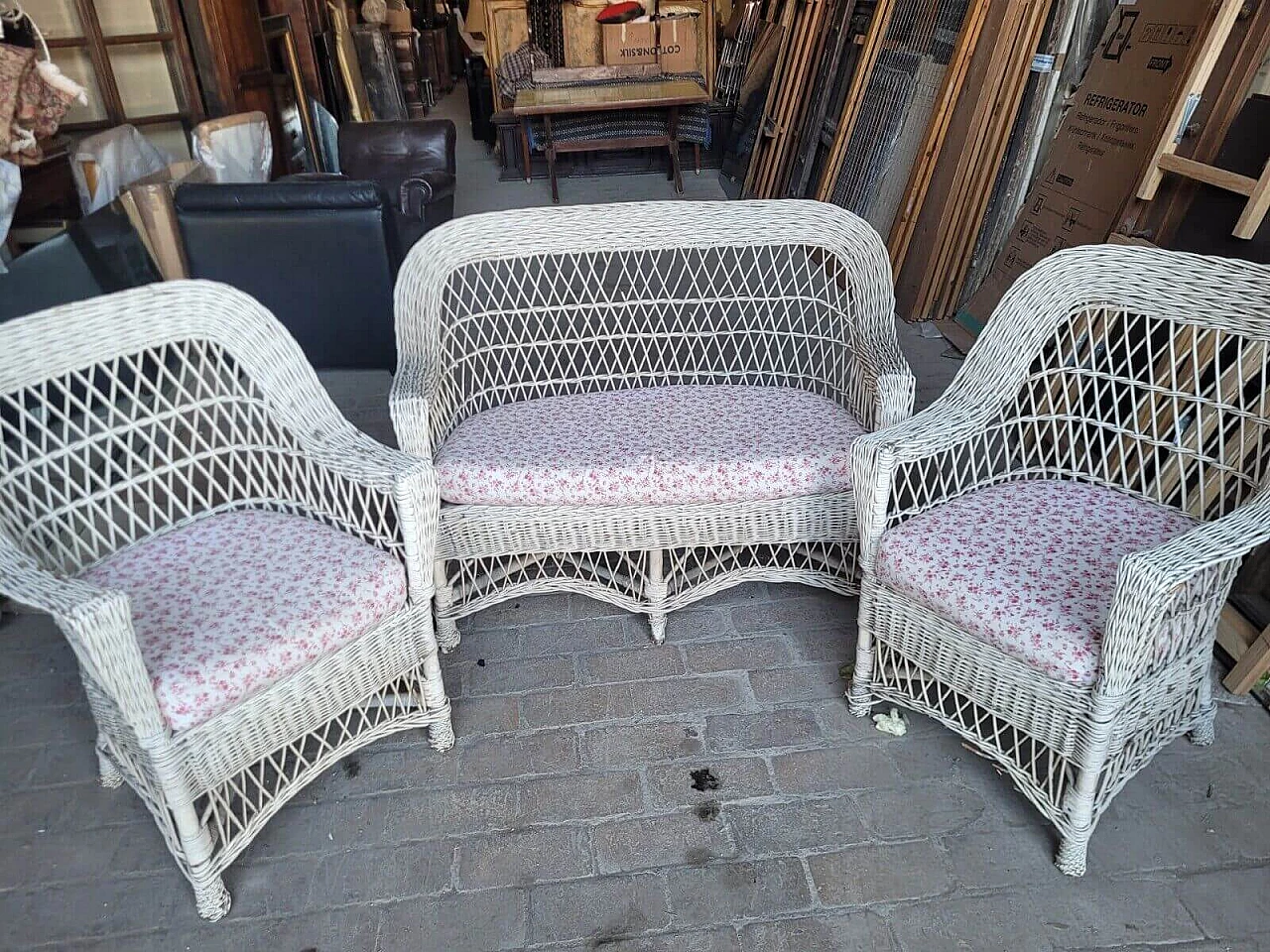 Wicker sofa and pair of armchairs, 1950s 12