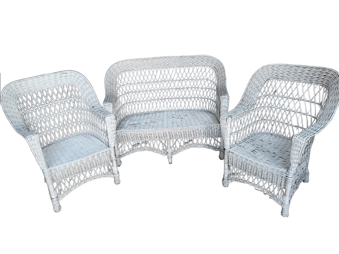 Wicker sofa and pair of armchairs, 1950s 16