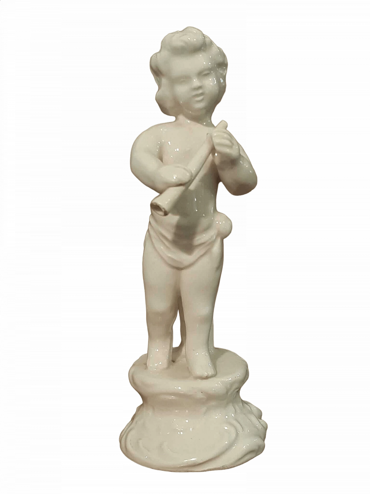 White porcelain musician putto sculpture, early 20th century 7