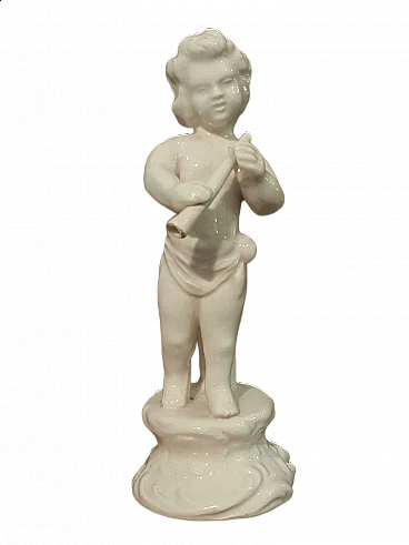 White porcelain musician putto sculpture, early 20th century