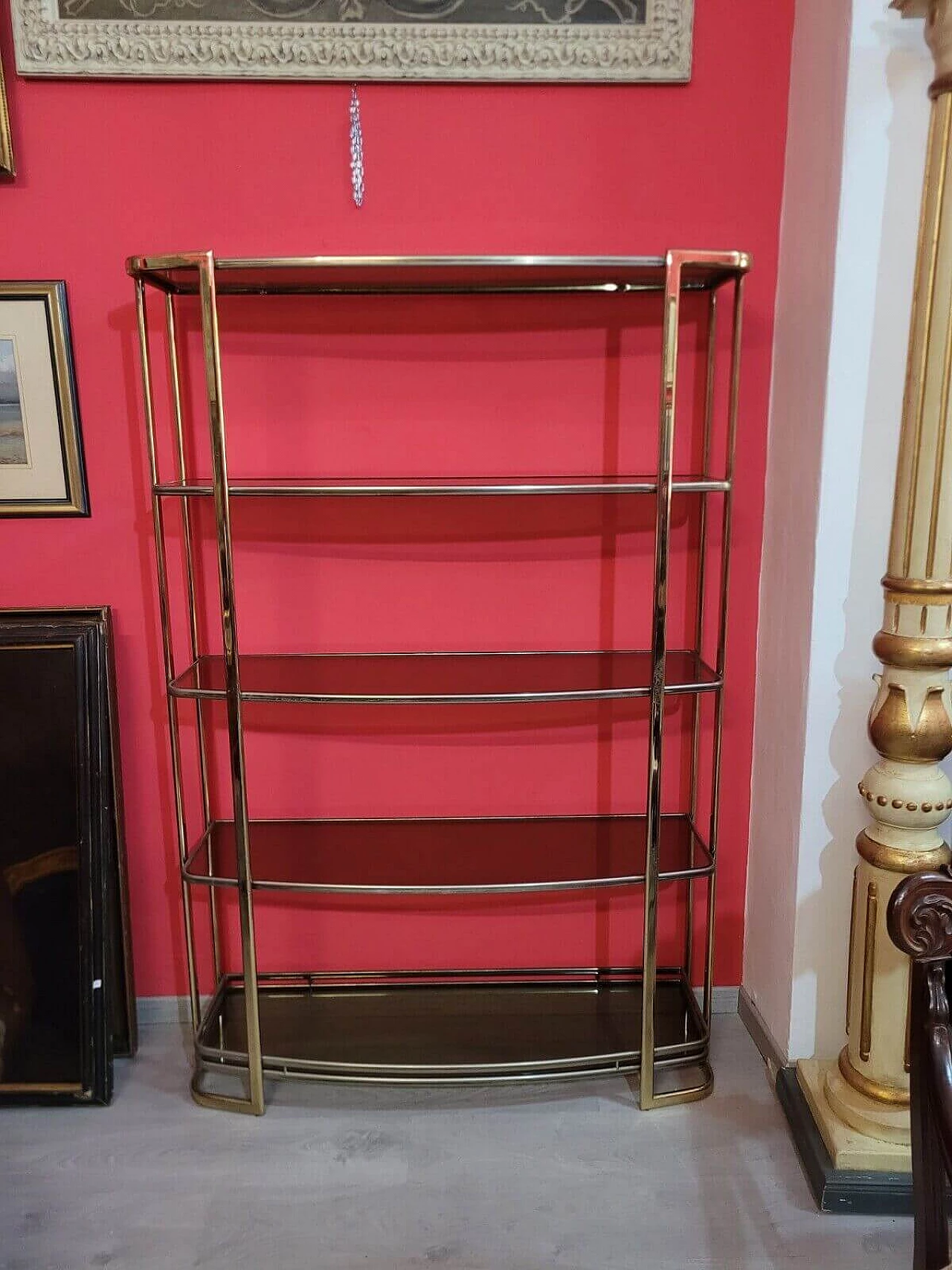 Etagère in gilded metal and glass attributed to Willy Rizzo, 1970s 2