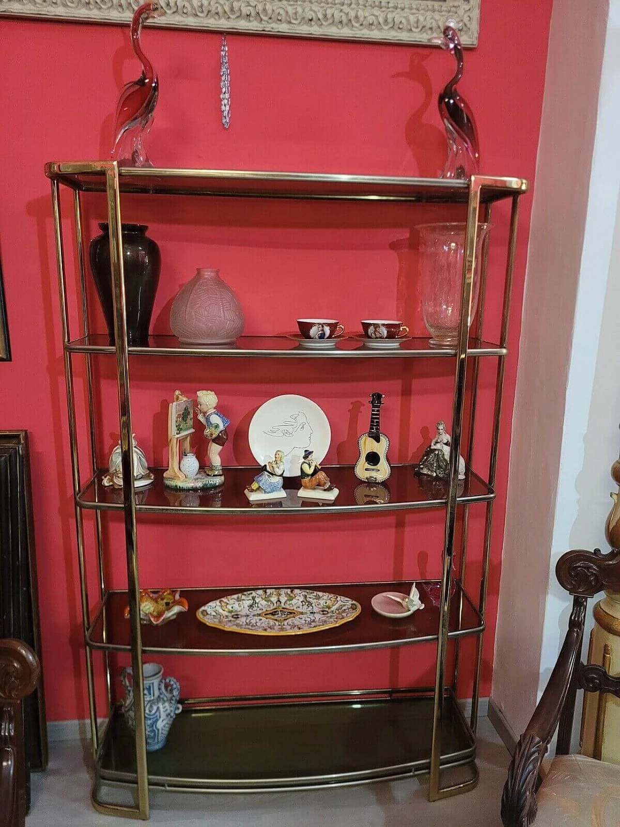 Etagère in gilded metal and glass attributed to Willy Rizzo, 1970s 13