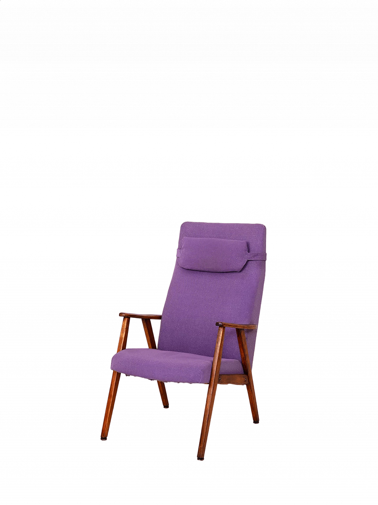 Scandinavian wood and purple fabric armchair, 1960s 9