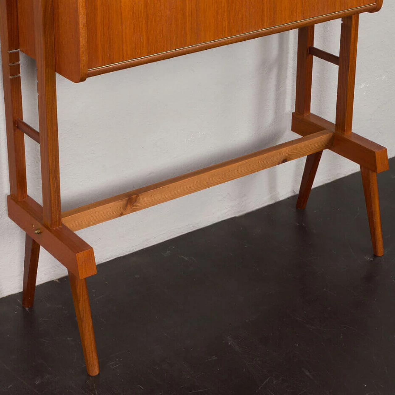 Scandinavian upright teak bookcase with drop-flap desk, 1960s 18