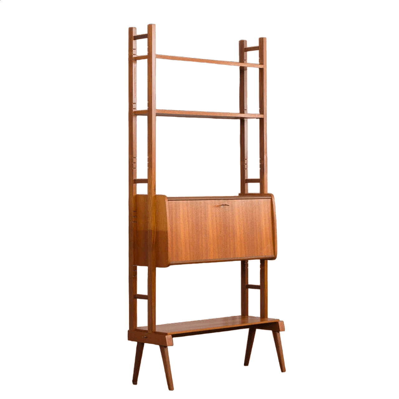 Scandinavian upright teak bookcase with drop-flap desk, 1960s 19