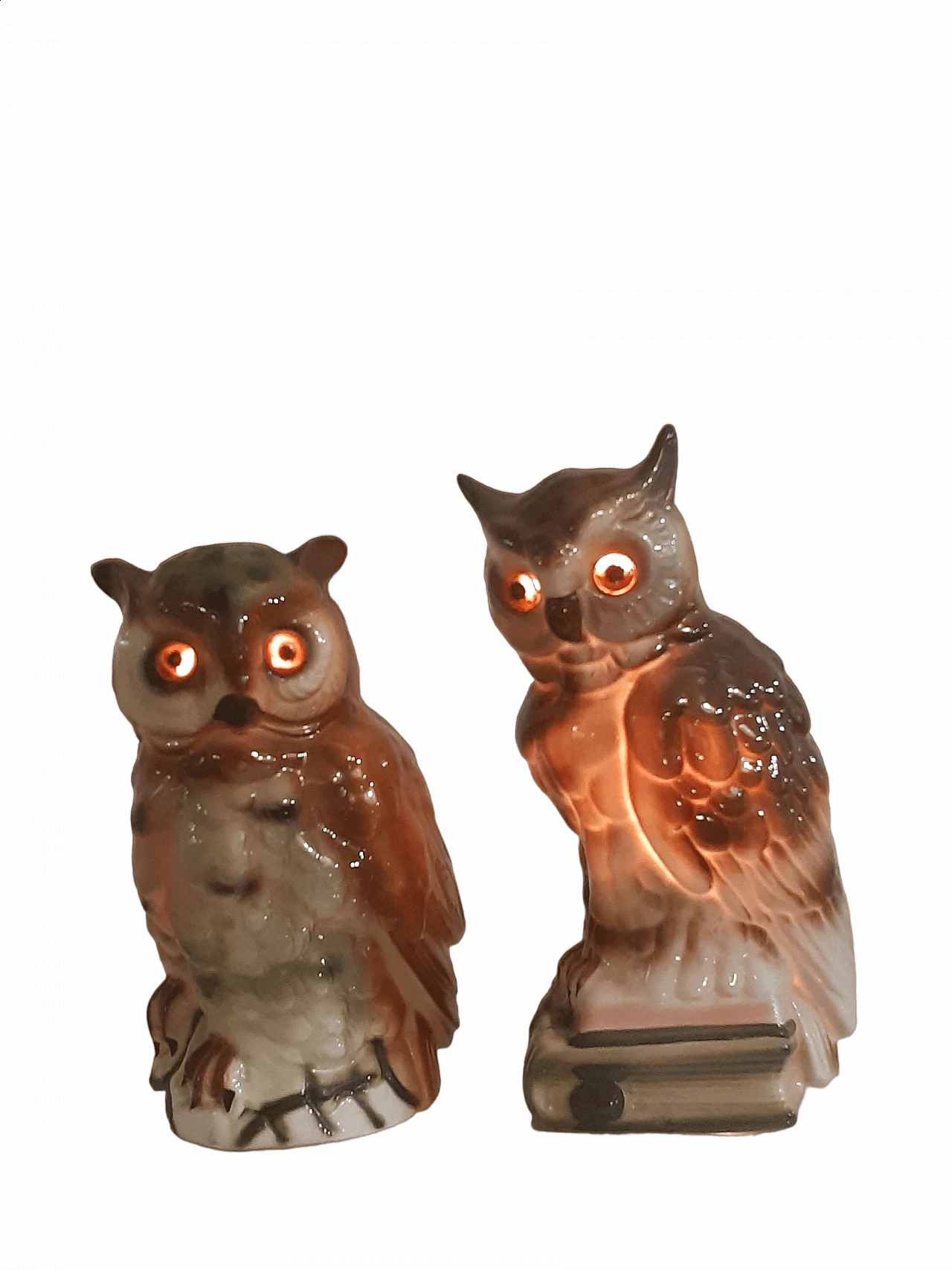 Pair of porcelain owl sculptures with light and perfume diffuser 6