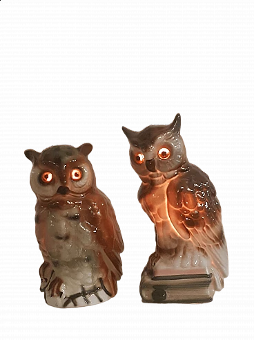 Pair of porcelain owl sculptures with light and perfume diffuser