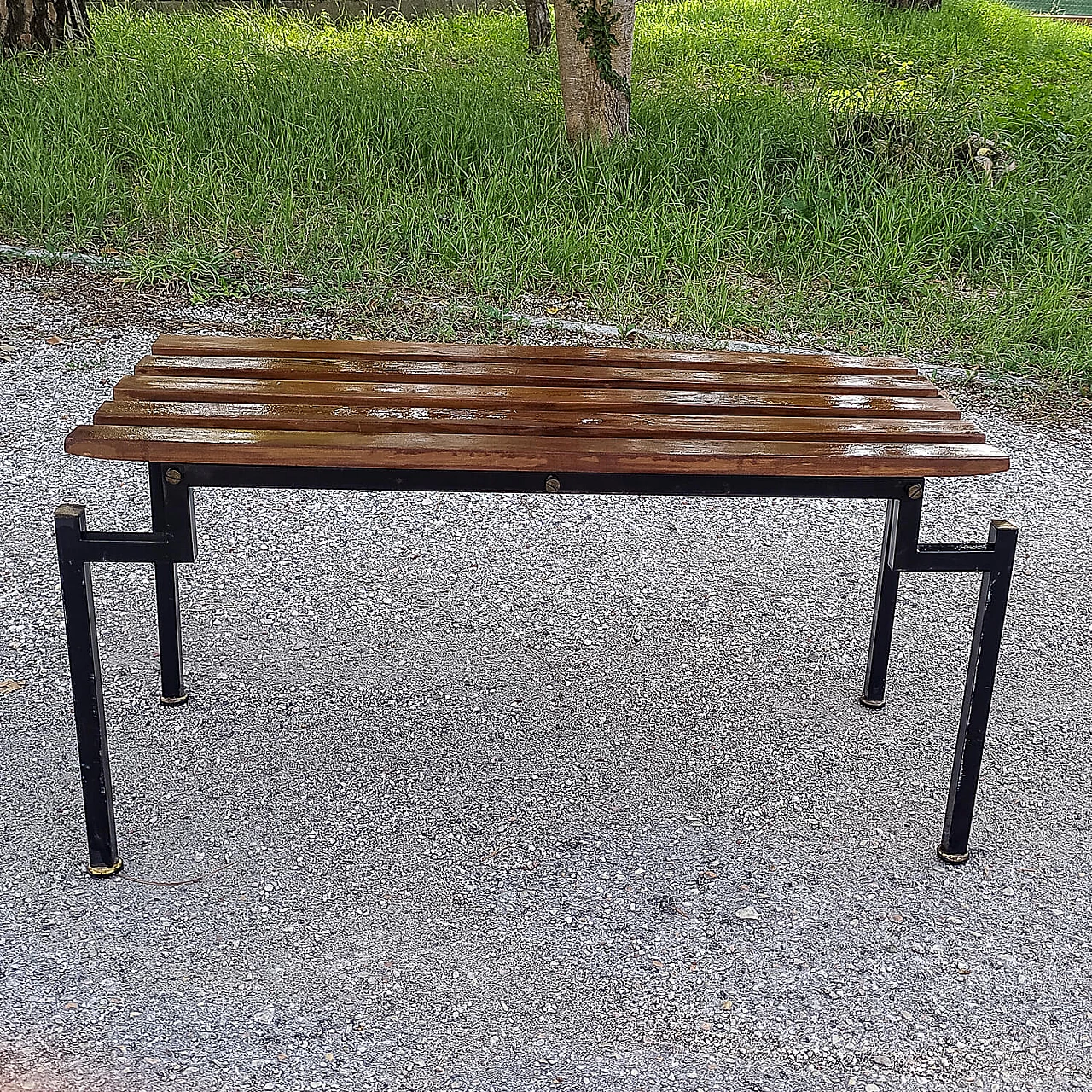 Danish wood and black painted metal bench, 1960s 1