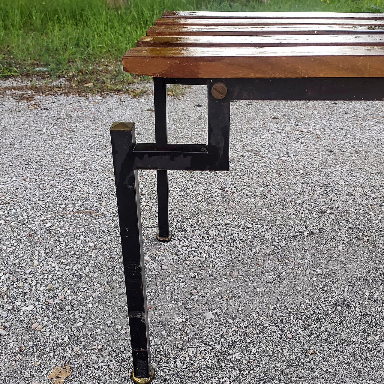 Danish wood and black painted metal bench, 1960s 8