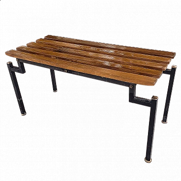 Danish wood and black painted metal bench, 1960s