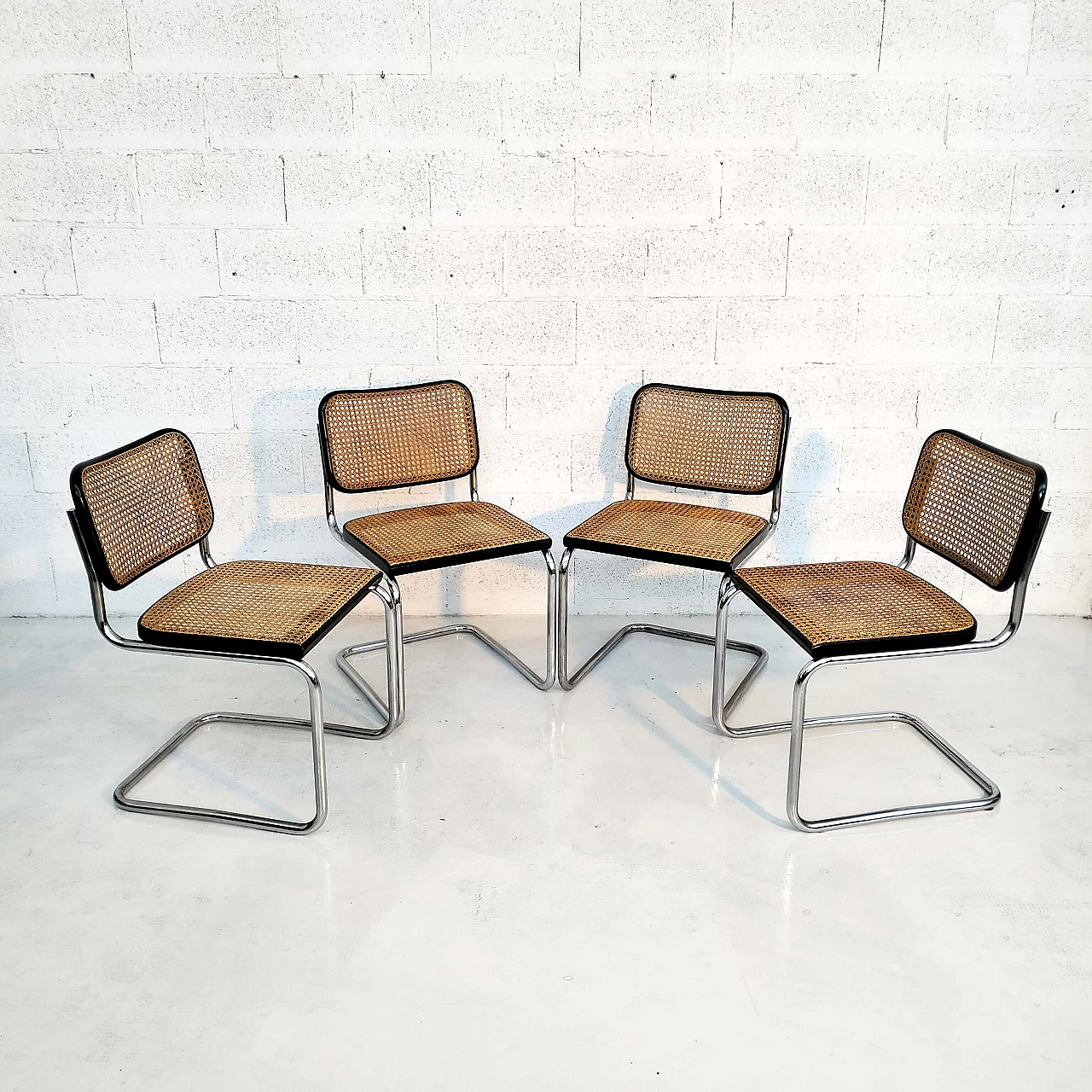 4 Cesca chairs in walnut, steel and Vienna straw by Marcel Breuer for Gavina, 1960s 1